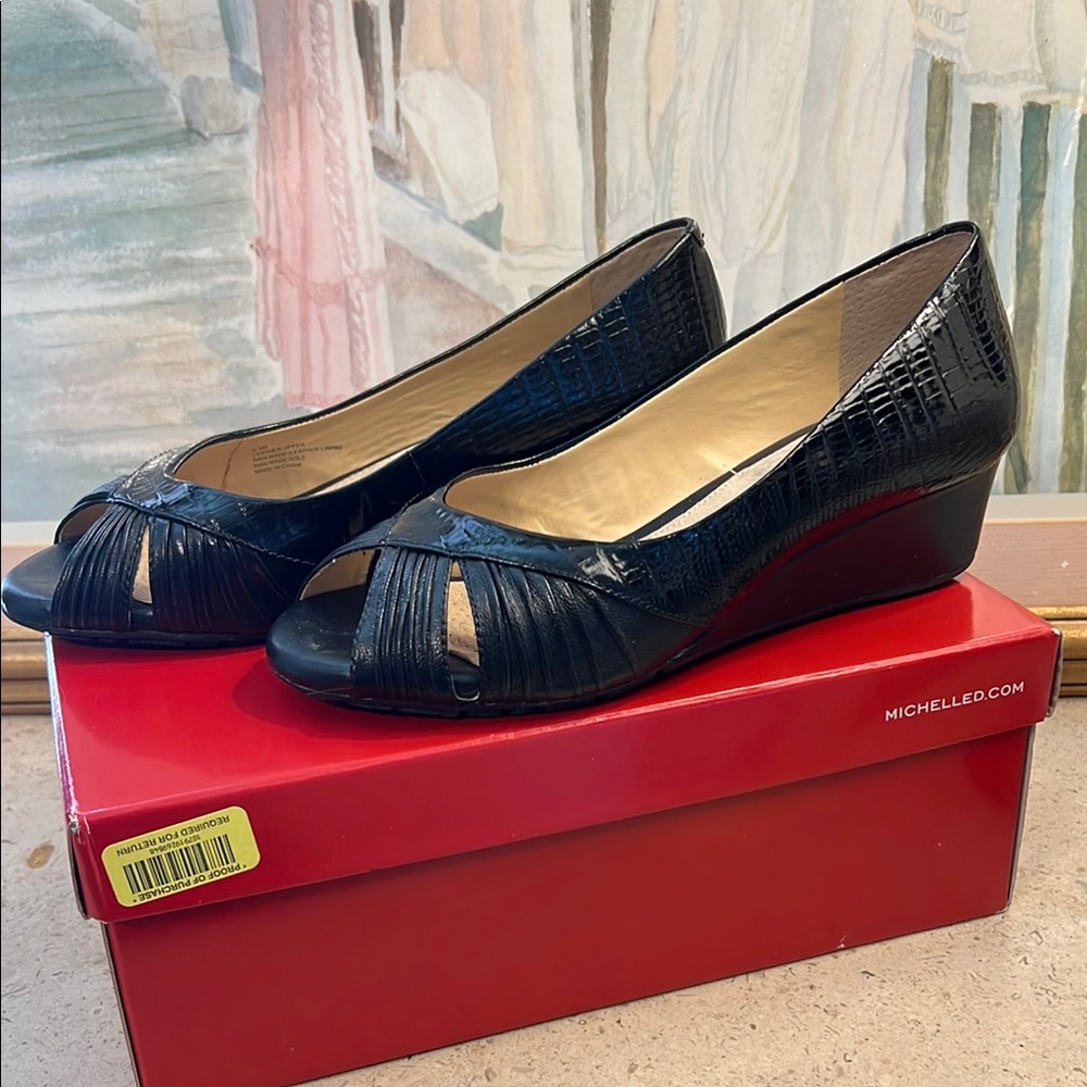 Michelle D Black Wedge Shoes with Chic Peep Toe